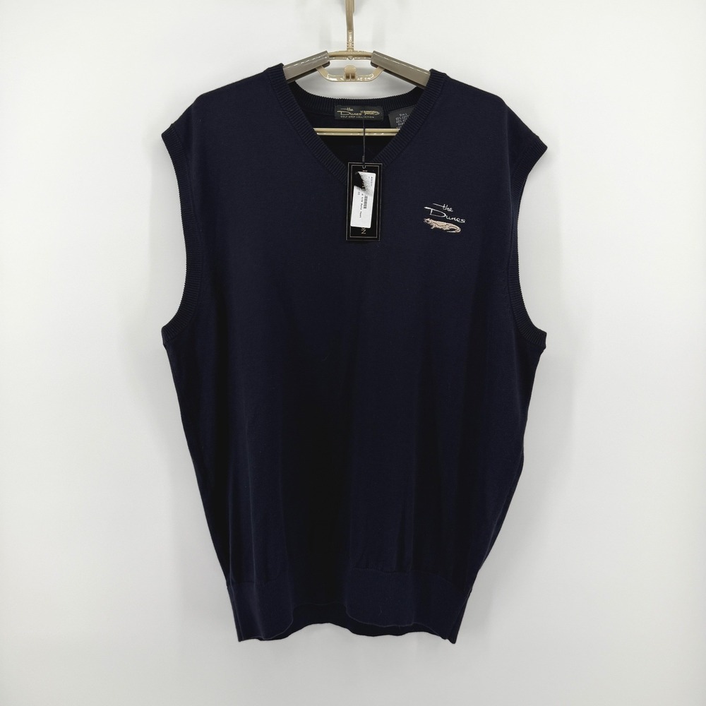 $118 NEW The Dunes Golf Shop Collection Mens L Navy‎ V-Neck Sweater Vest Logo - Picture 2 of 6